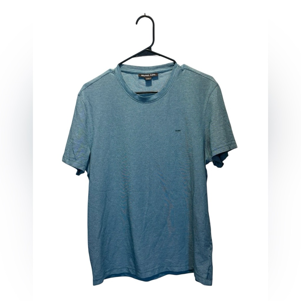 Michael Kors Men's T Shirt Size L Green Short Sleeve MK Logo Crewneck Cotton